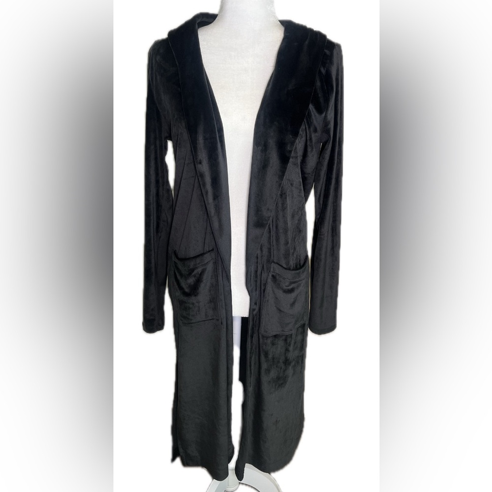 Bobi Revolve Soft Black Velour Velvet Long Duster Robe Cardigan Pockets S Small - Picture 2 of 8